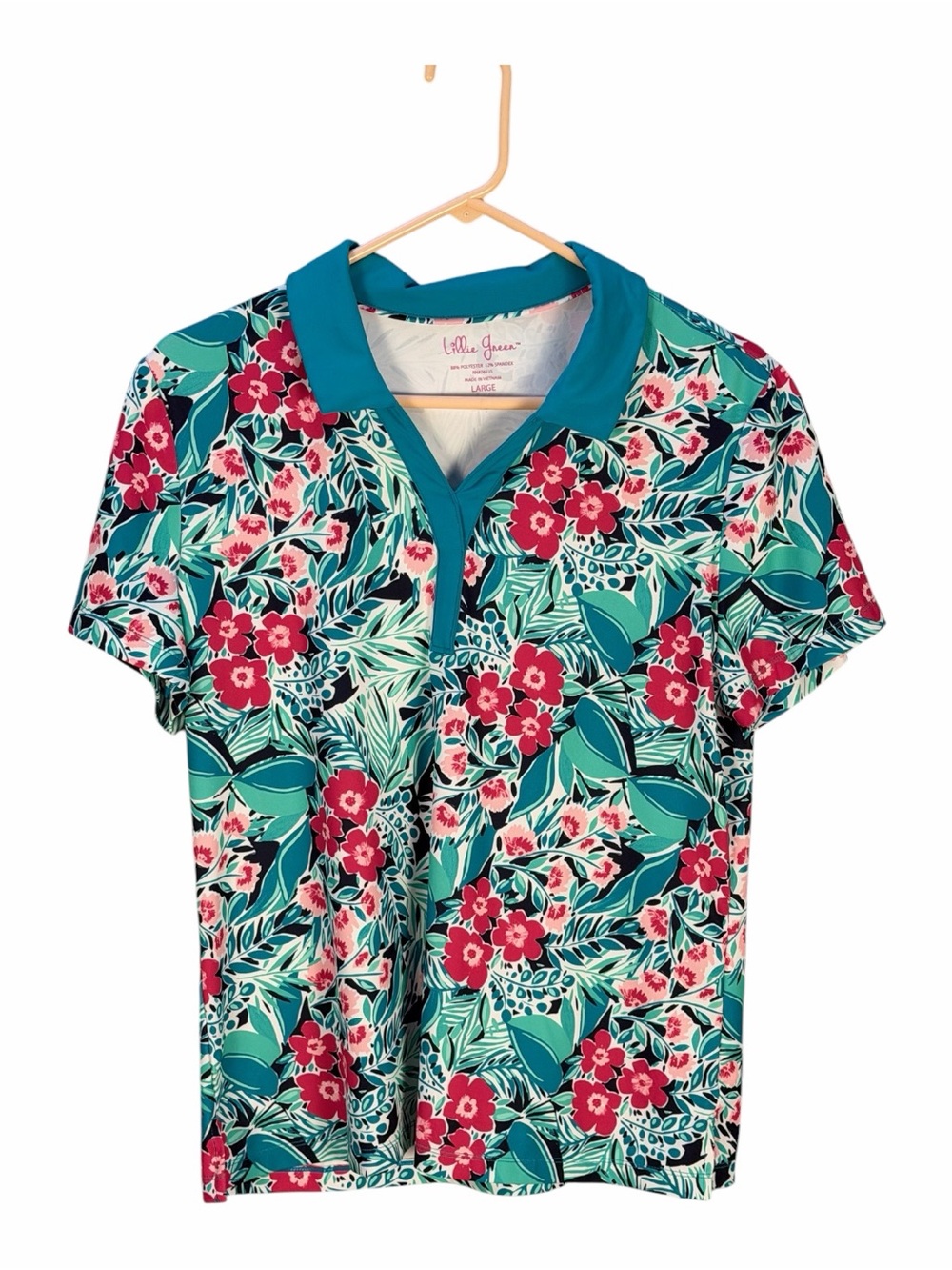 Lilly Pulitzer Teal Floral Polo Top Golf
